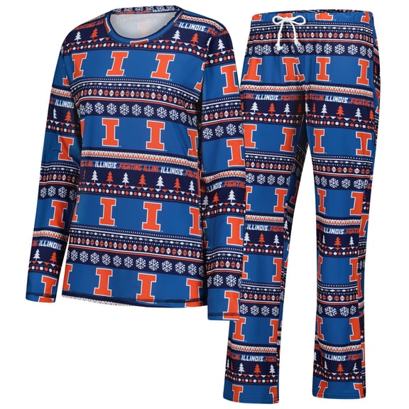Women's Concepts Sport Navy Illinois Fighting Illini Ugly Sweater Holiday Long Sleeve Top & Pants Sleep Set