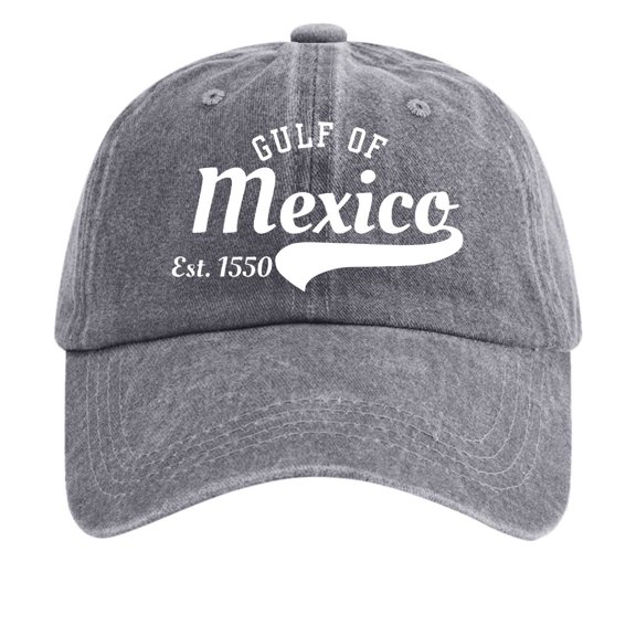 Womens Distressed Denim Washed Baseball Cap Gulf of Mexico Print Adjustable Casual Sun Hat for Her Grey One Size