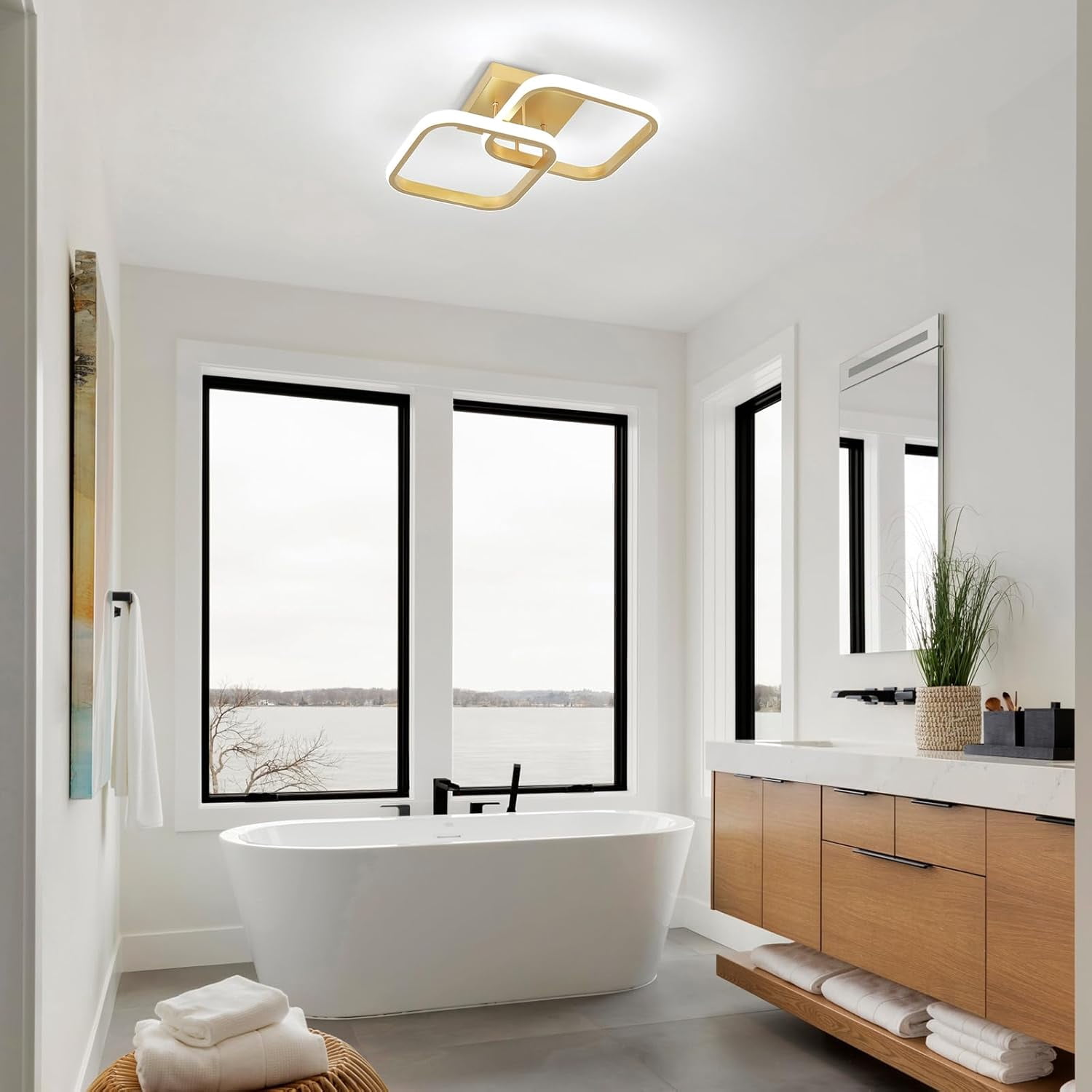 Senhu Gold LED Ceiling Light Modern Square LED Ceiling Lamp 6000K White Light Ceiling Lighting Fixture for Kitchen Bedrooms Hallway Office