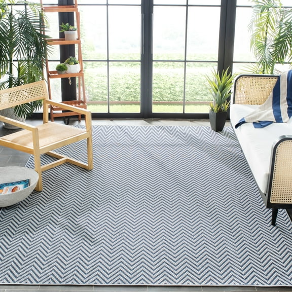 SAFAVIEH Machine Washable Rug Indoor/Outdoor Bermuda Collection - Bermuda Kandace Geometric Machine Washable Indoor/Outdoor Runner Rug, Blue/Cream, 2' x 10'