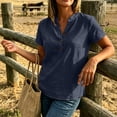 thumbnail image 4 of Admvng Women's Tops V Neck Side Slit Short Sleeve Breathable Casual Basic Button Shirts, 4 of 7
