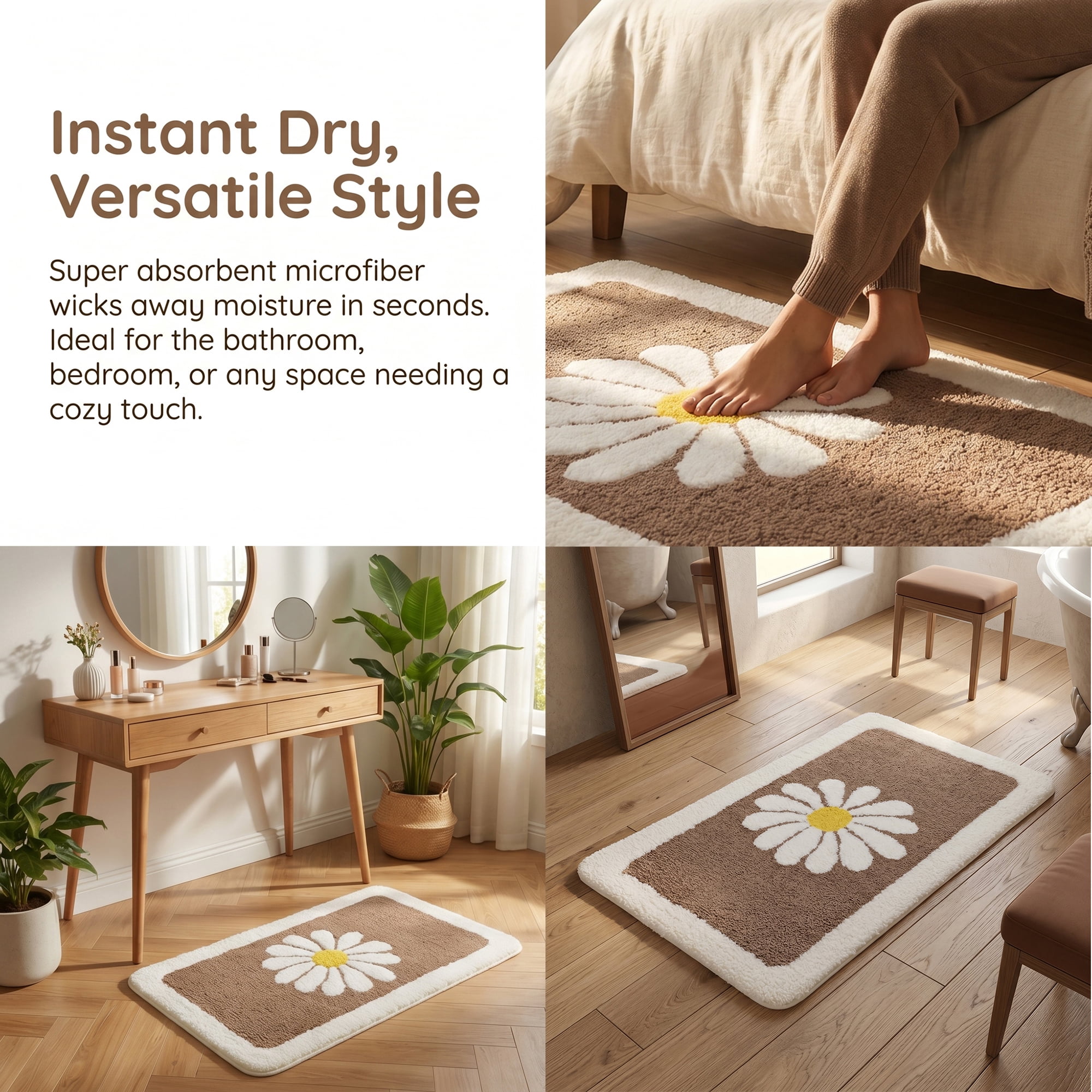 Unique Bargains Aesthetic Non Slip Ultra Soft Absorbent Shaggy Bath Mat Brown 24" x 16"