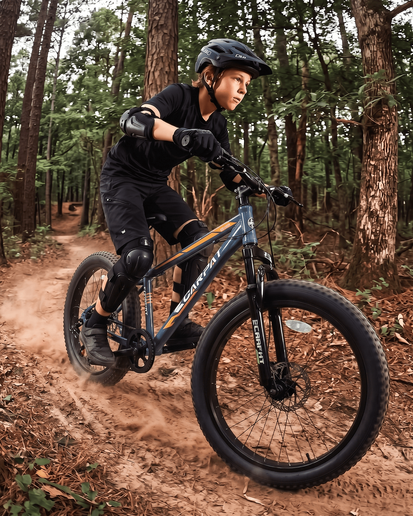 24 inch Fat Tire Mountain Bike, Outdoor Cycling Bike with 7-Speed for Boys Girls, High Carbon Steel Frame, Dual Disc Brake, Wide Tires, Suspension Fork, Anti-Slip Bikes, Gray Blue