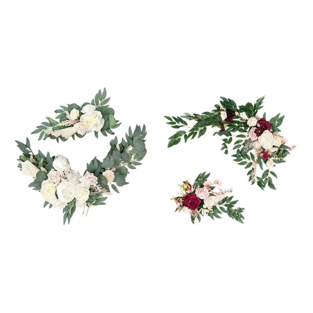 Guirnalda de flores artificiales, guirnalda floral, telón de fondo para fiestas, adorno para pérgola rojo rosa blanco