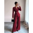thumbnail image 4 of Women'S Long Sleeve Blazer and Straight Leg Pants Two Piece Set Elegant Office Formal Suit Outfit Red XXL, 4 of 9