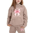 thumbnail image 3 of Little Outfits for Girls Sets Winter Hoodie Joggers Comfy Casual Kids Print Cute Girls' Fall Clothing Sets Khaki Size 6-7T, 3 of 3