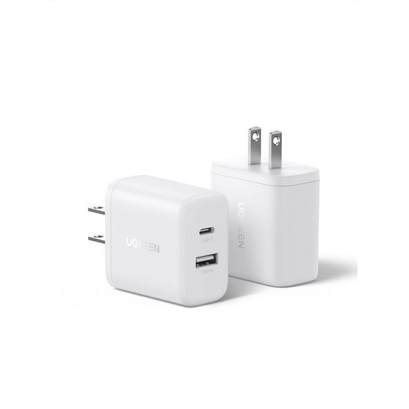 UGREEN 2 Unidades 20W Cargador Tipo USB C Carga Rápida, Rapido PD+QC Dos Puertos Compatible con iPho