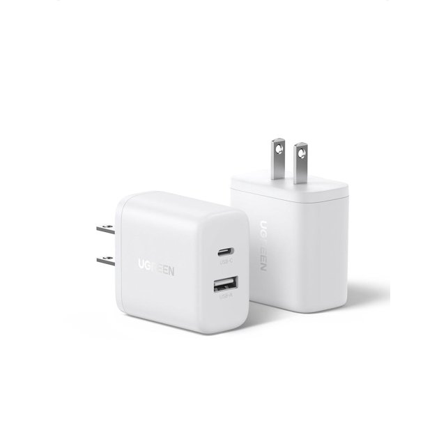 UGREEN 2 Unidades 20W Cargador Tipo USB C Carga Rápida, Rapido PD+QC Dos Puertos Compatible con iPho