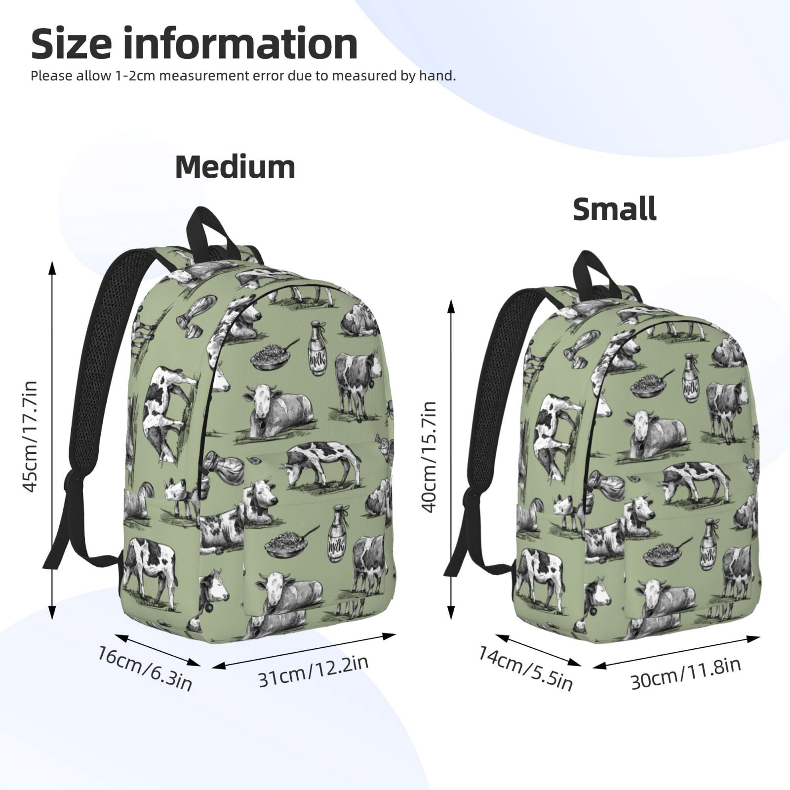 Ratiio Farm Cows Print Canvas Backpack for Women & Men Retro Aesthetic Rucksack Basic Backpack for High School/College Students Travel Laptop Bag