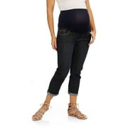 Maternity Over Belly Cotton Denim 5 Pocket Wide Roll Cuff Capri Back Pocket Embellished