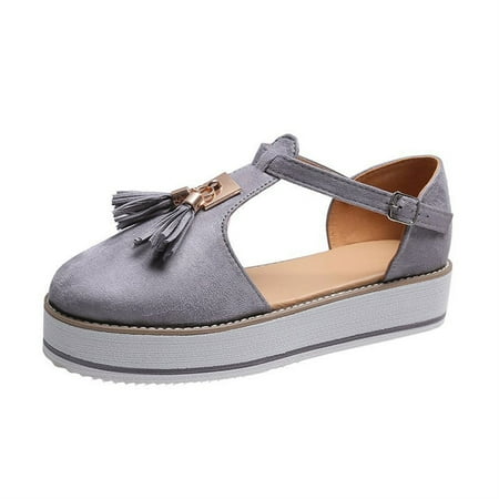 

Women Summer Sandals with Buckle Strap Solid Fringe Cover Platform Heel Casual Ladies Sandals Female Footwear