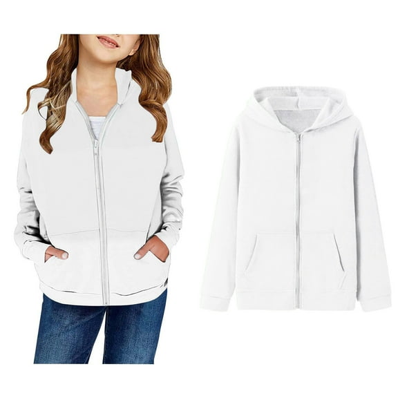 Boys Hoodie Kids White Full Zipper Hoodies Long Sleeve Hooded Sweatshirt Top Warm Fall Winter Clothes Boys Clothes 3-4 Years Boys Girls Fashion