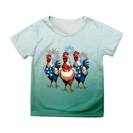 

ZMHEGW Shirts for Teen Kids Boys Girls Short Sleeve Independence Day Prints T Shirt Child Tops