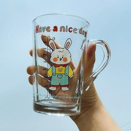 

420ml Cute Cartoon Bear Rabbit Print Glass Water Cup With Straw Lids Transparent Milk Coffee Bubble Tea Juice Drinking Cups