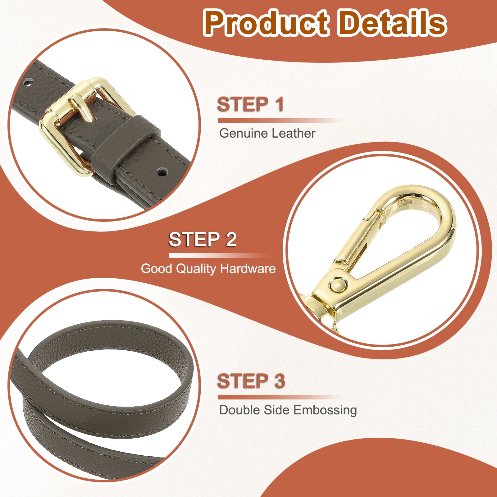 1" Genuine Leather Purse Strap for Bag (Dark Gray, Gold Buckle)