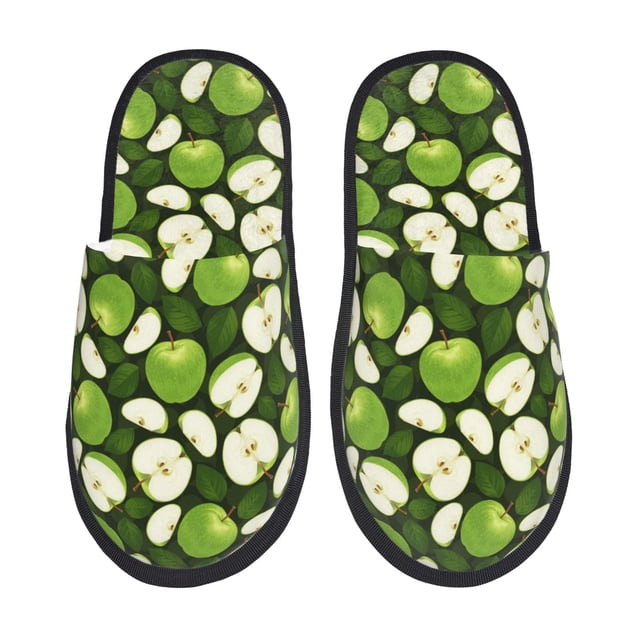 Balery Green Fruit Pantuflas de Casa de Felpa Silenciosas con Diseño Estampado, Zapatillas Cómodas Antideslizantes de Algodón para Interior-Large