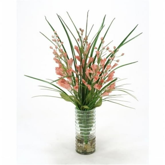 Distinctive Designs 15759 Waterlook Pink Foxglove Grass in Green Glass Vase
