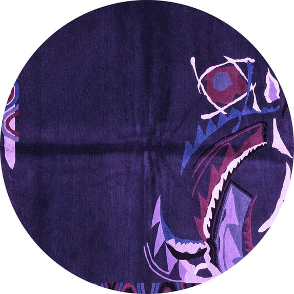 Ahgly Company Indoor Round Abstract Purple Modern Area Rugs, 4' Round