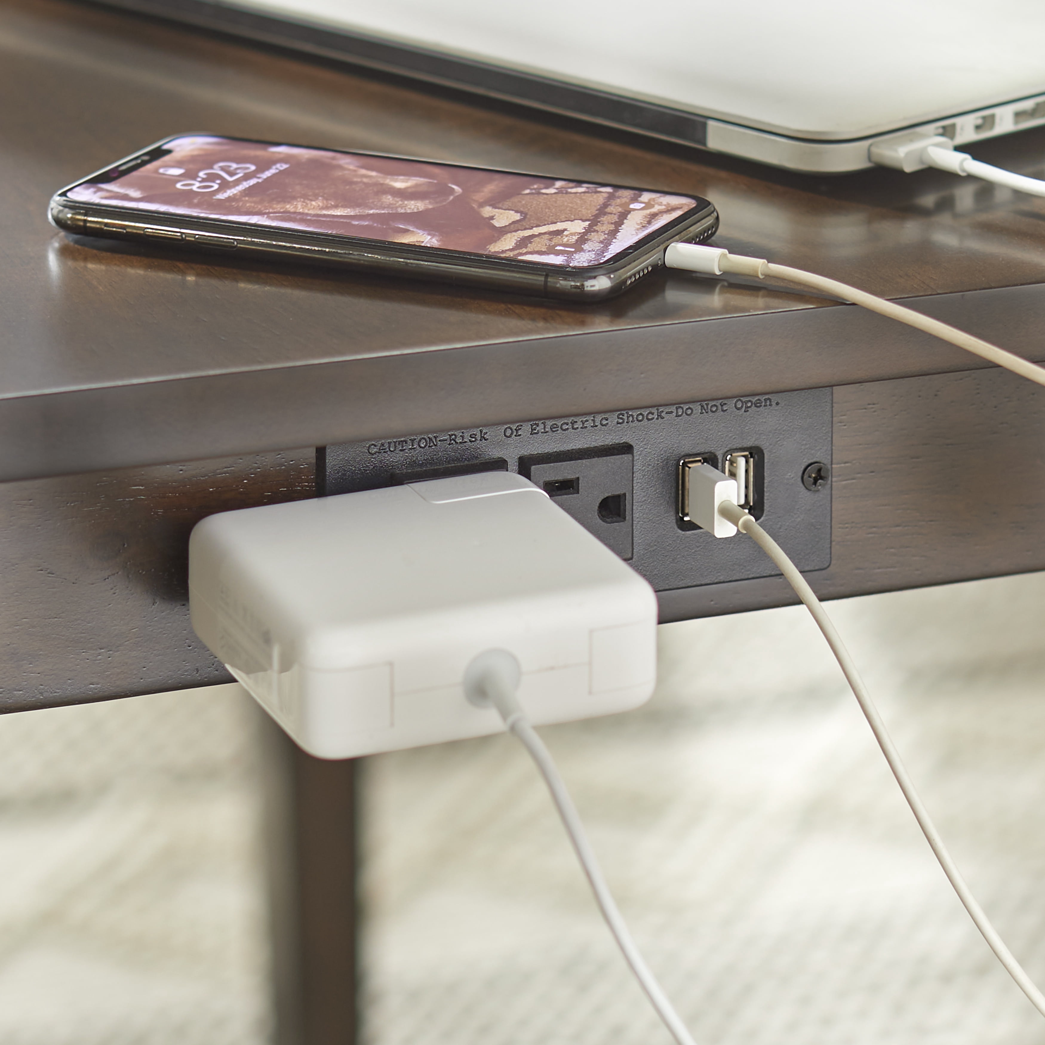 TMS Ruston Rectangular Dining Room Table with USB Ports, Espresso Brown