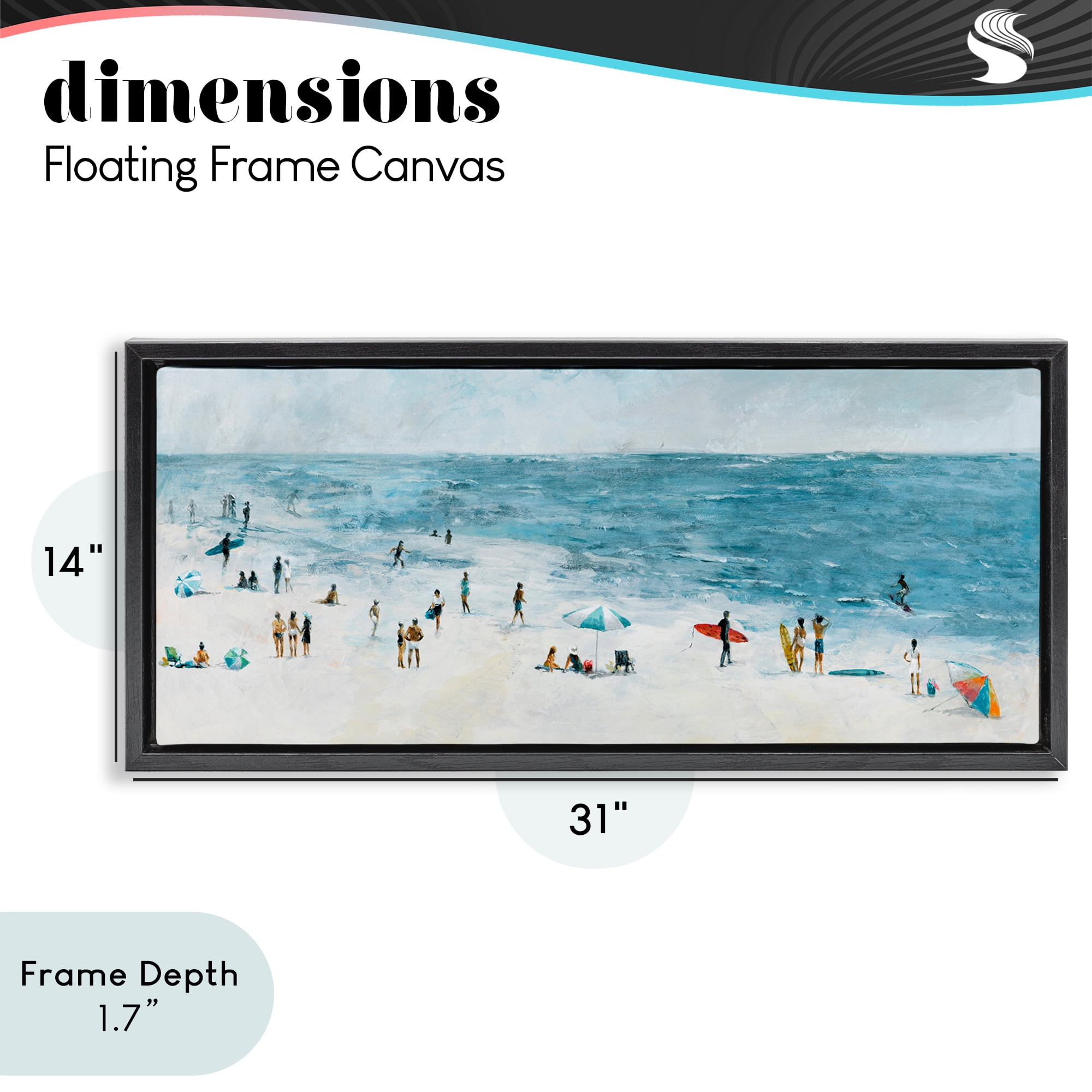 Stupell Industries Busy Beach Coastal Scene Black Framed Floater Canvas Wall Art, design by Lorenzo Collective