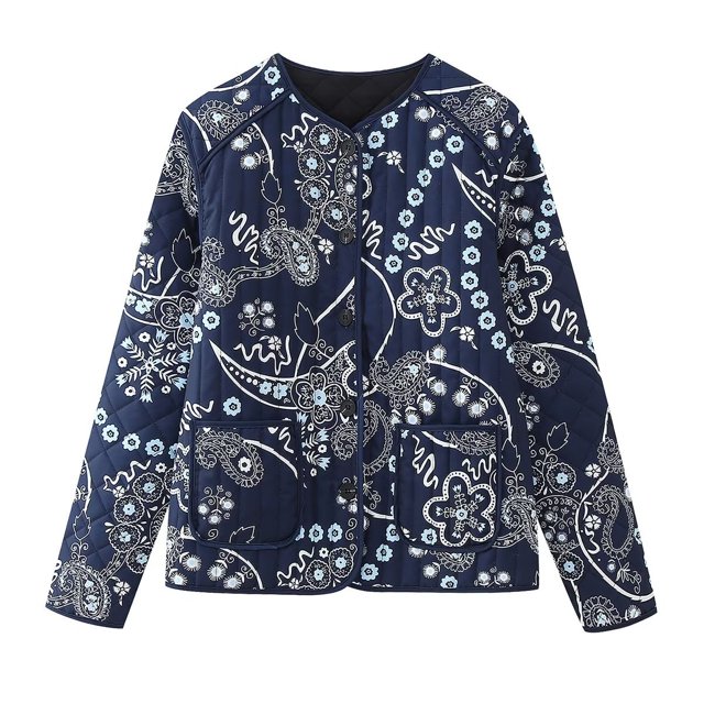 Chaqueta cálida de algodón acolchado con estampado de manga larga de moda urbana para mujer