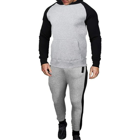 guisaled Men's Trendy Tracksuits 2 Piece Set Colorblock Active Jogging Sweatsuits Long Sleeve Casual Hoodies Sweatpants Outfits