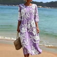 thumbnail image 5 of VBVC Women's and Women's Plus 3/4 Sleeve Midi Dress, Summer Casual Crew Neck Dress For Women, Ladies' Loose Fit Floral Dress with Pockets,Purple,S-5XL, 5 of 7