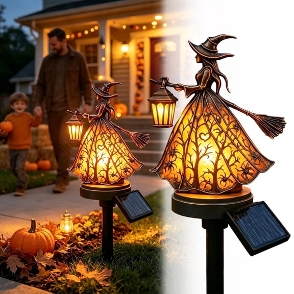Solar Powered LED Witch Stake Lamp Outdoor Glowing Landscape Lighting For Patio Yard Cemetery Halloween Decor