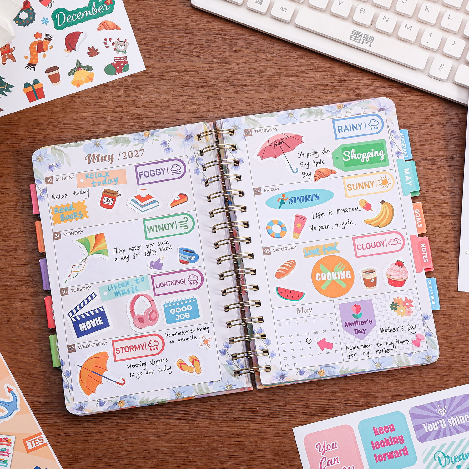 1000+ Holiday Seasonal Daily Monthly Planner Stickers for Women Men - Scrapbooking Supplies 24 Pages Sticker Book for Calendar Vision Board
