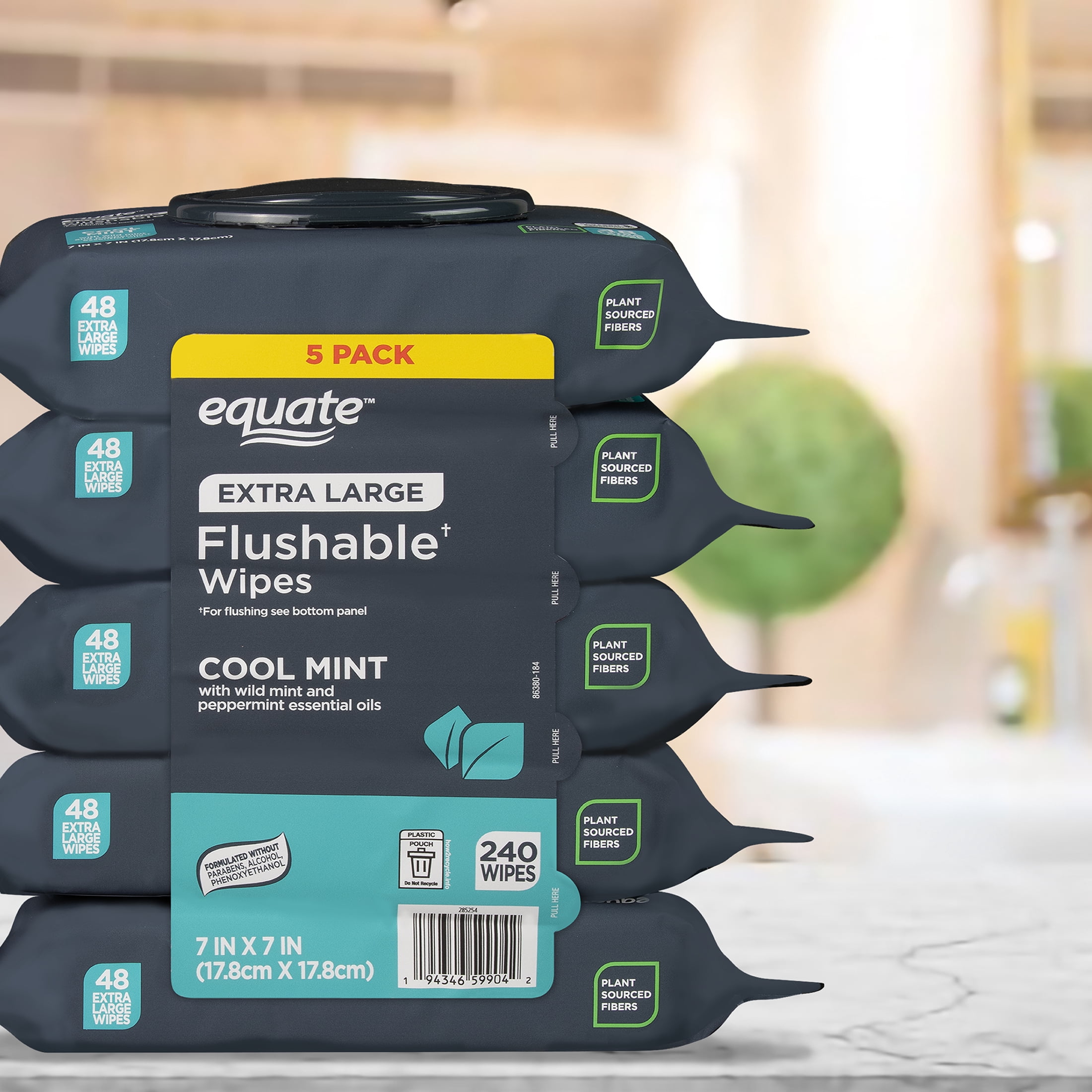 Equate Extra Large Flushable Wet Wipes, Mint, 240 Wipes (5 Pack)