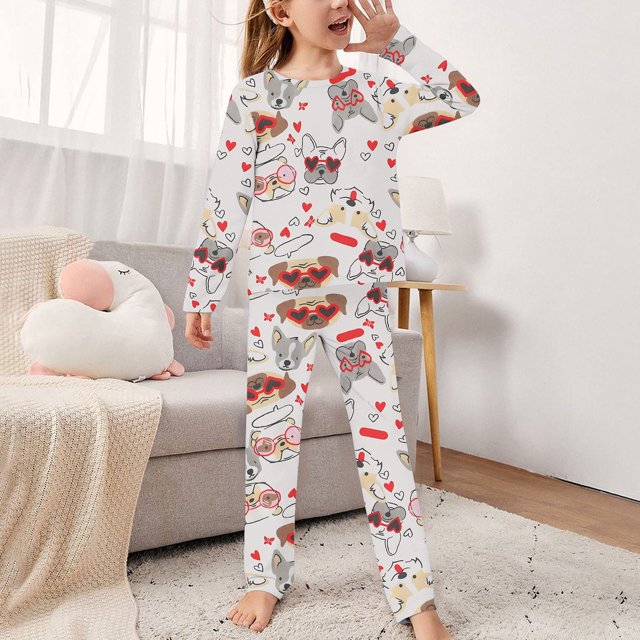 Geire Kids Pajamas Sets Two Pieces Kids Comfy Lightweight Rabbit Print Long Sleeve Sets with Pockets