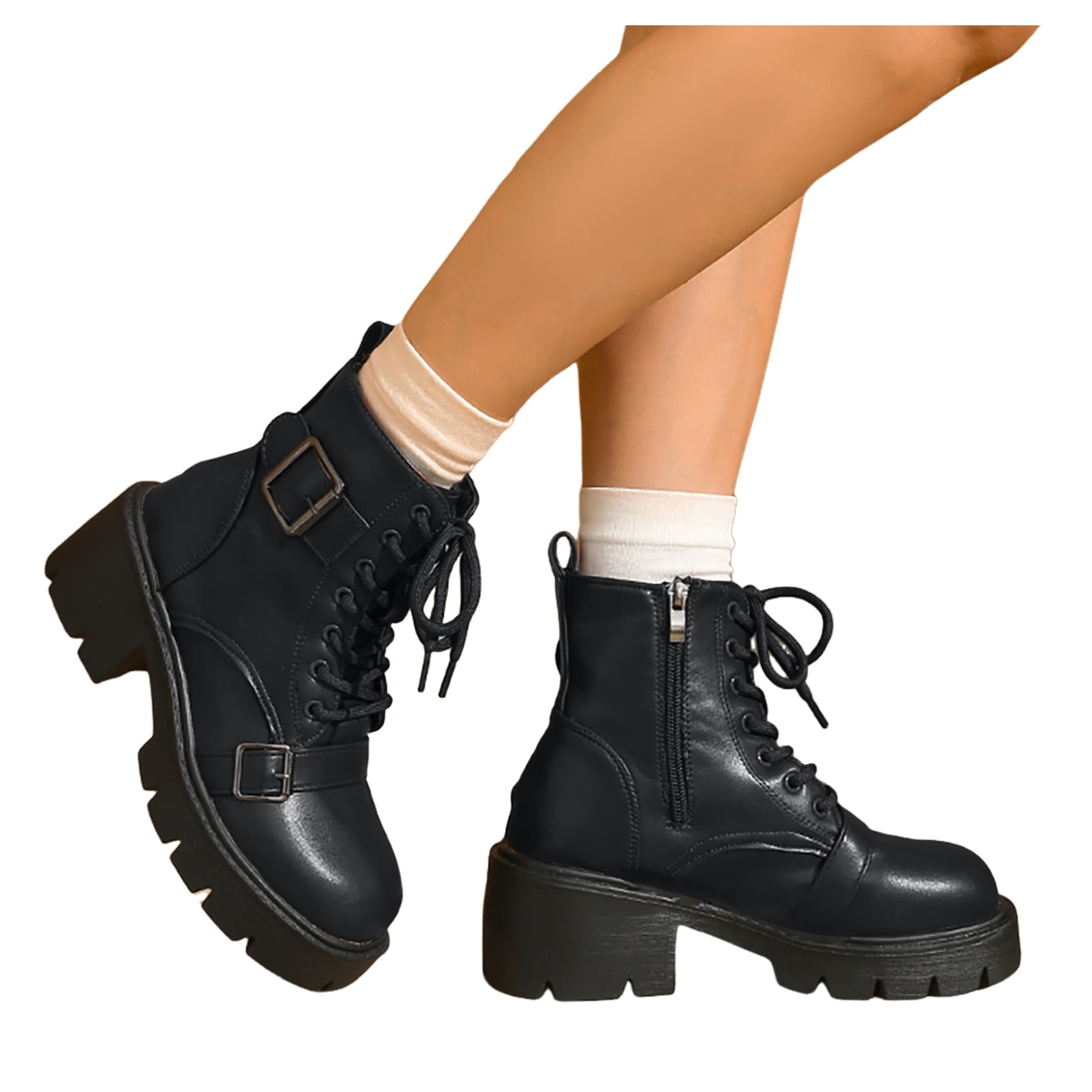 Chunky Combat Boots for Women Classic Retro Leather Wide Width 