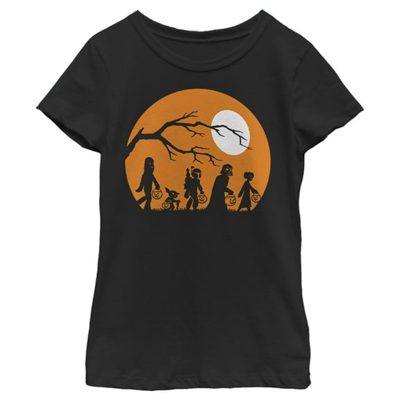 Girl's Star Wars Characters Trick or Treat  Graphic Tee Black Small