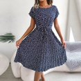 thumbnail image 1 of Women Floral Print Dress 2023 Summer New Vintage Pleated Short Sleeve High Waist Chic Dress Female Casual Lace Up A Line Dresses2XL Gao Jinjia LED, 1 of 2