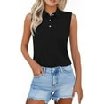thumbnail image 3 of Yigetop Sleeveless Polo Shirts for Women, Shirts for Women 2025 Summer Button Down Collared Sleeveless Tops Business Work Casual Basic Blouses Golf Shirts for Woman Black M, 3 of 6