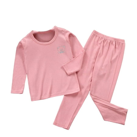 

ADVEN Kids Thermal Underwear Elastic Long Sleeve Round Neck Autumn Winter Office School Outdoor Warm Tops Bottom Suit for Boys Pink 120cm