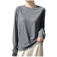thumbnail image 3 of Lonomox Womens Pullover Tops Solid Color Long Sleeve Shirts Crew Neck Loose Fashion Casual T Shirts, 3 of 5