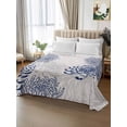 thumbnail image 3 of King Size Flat Sheet Only, Navy Blue Chrysanthemum Soft Brushed Microfiber Bed Sheets, Farmhouse Botanical Floral Modern Hotel Quality Breathable Bedding Top Sheet, Easy Care, 105"x98", 3 of 9