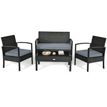 Patiojoy 4PCS Rattan Wicker Outdoor Patio Conversation Set Cushioned Sofa Coffee Table