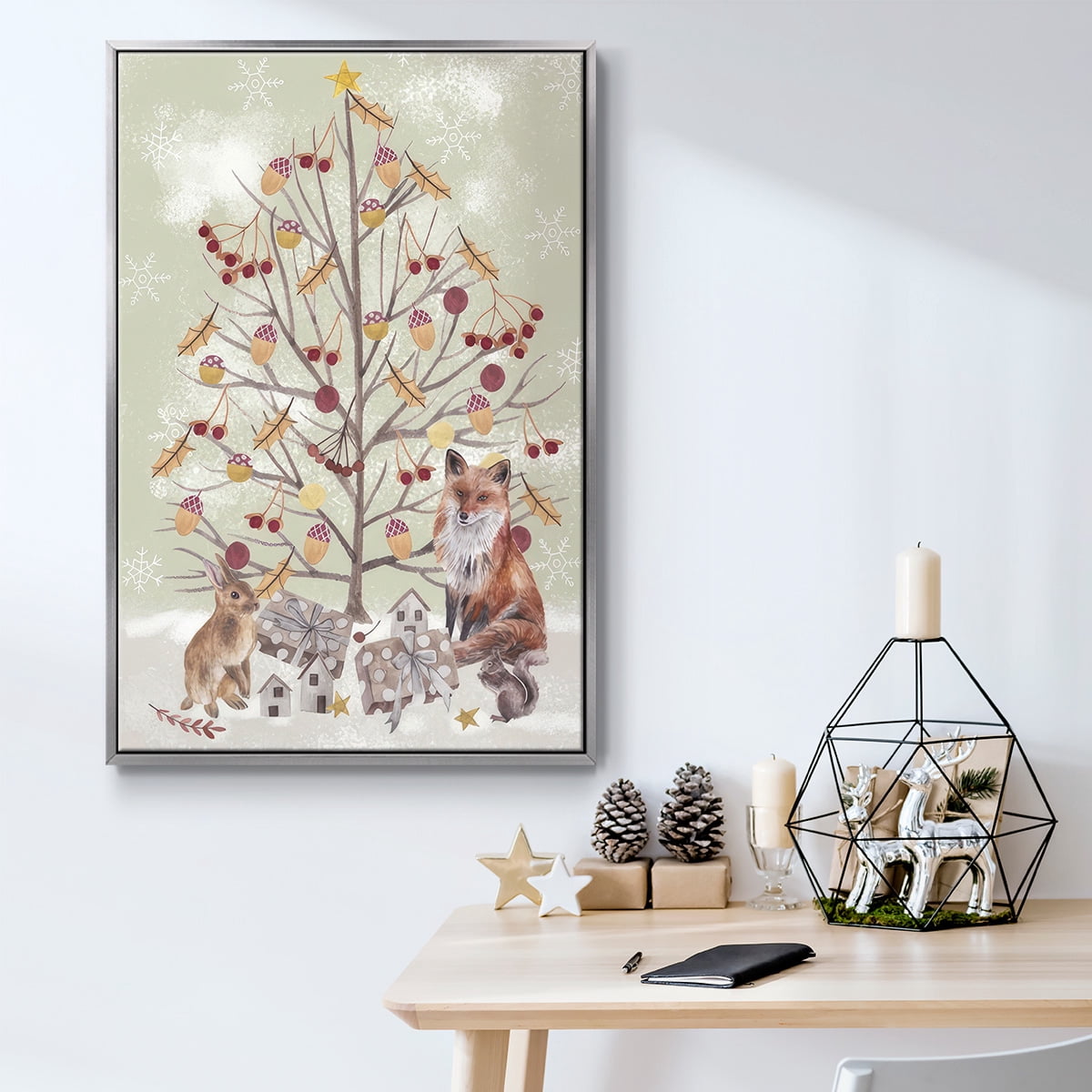 Christmas Time Collection B - Framed Gallery Wrapped Holiday Canvas - 27 x 41 - Silver Frame