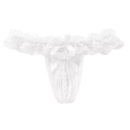 eczipvz Women s Pearl T Back Embroidery Lace Thongs G-String with Pearls Thong Panty Underwear(White XL)
