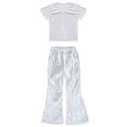 thumbnail image 3 of TiaoBug Child Girls Boys Jazz Hip Hop Disco Dance Party Outfits Crop Top with Bell Bottom Pants Set Silver 3-4, 3 of 5