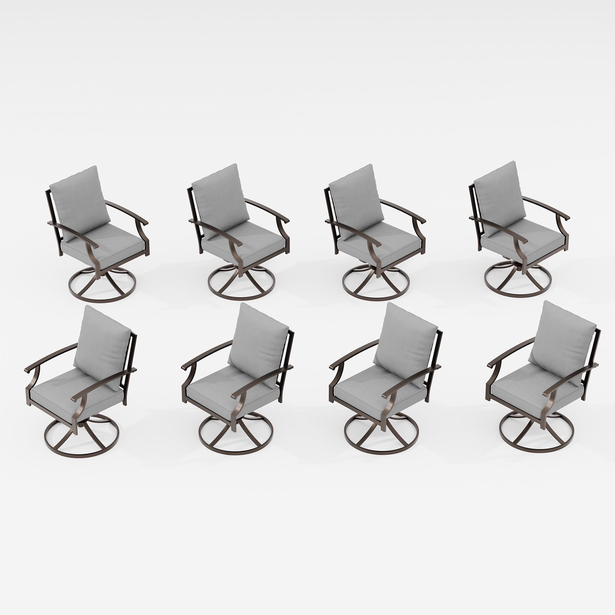 ALAULM Set of 8 Metal Swivel Rocking Patio Chairs, 360° Rotate & 15° Recline, Heavy-Duty Metal Frame Outdoor Dining Chairs with 3.2" cushion & Removable Covers (Gray)