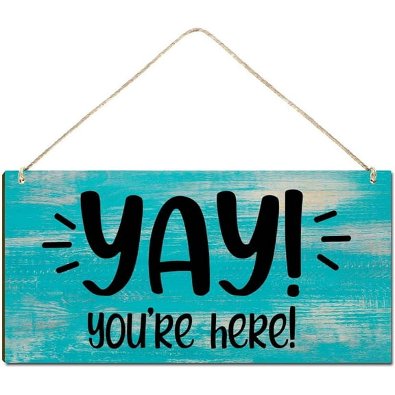 Welcome Sign for Front Door Outside Funny Wooden Door Sign For Front Porch Decor Yay You're Here House Warming Gift Funny Wreaths Decorations Rustic Farmhouse Wall Pediments Art Decor 5x10 Inch