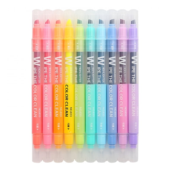 CCOCC 3.5ml 10 Colors Erasable Highlighters Assorted Colors,Wide And Fine Tips Friction Highlighters,Marker Set For Highlighting In Student Classroom for Home Travel Office
