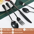 thumbnail image 3 of 5 Pcs Black Silverware with 10 Pack Disposable Placemats Set, Mirror Polished Flatware Set Stainless Steel Fork Knife Spoon, Food Grade Eating Utensils, Reusable Cutlery Set, Dishwasher Safe, 3 of 8