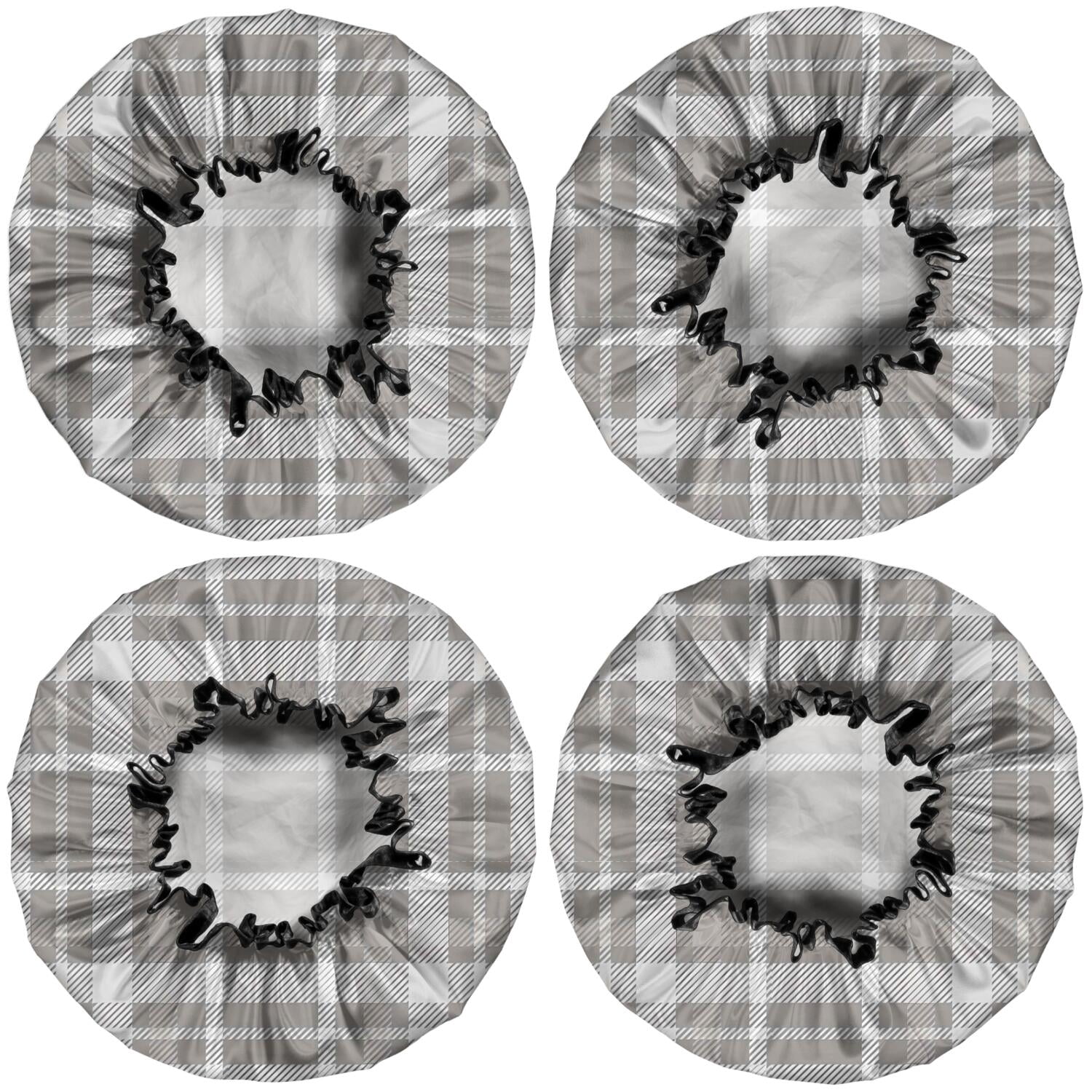 Shower Caps,Gray White Plaid Checkered Pattern Waterproof Shower Cap for Women 4 Pieces,Double Reusable Hair Cover for Shower PEVA Elastic Stretch Hem