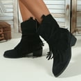 thumbnail image 5 of Dasayo Women Boots Footwear Wide Calf Mid-Calf Black Slouch Cowgirl Fringe Western Low Heel Boots Woman Shoes 36, 5 of 9