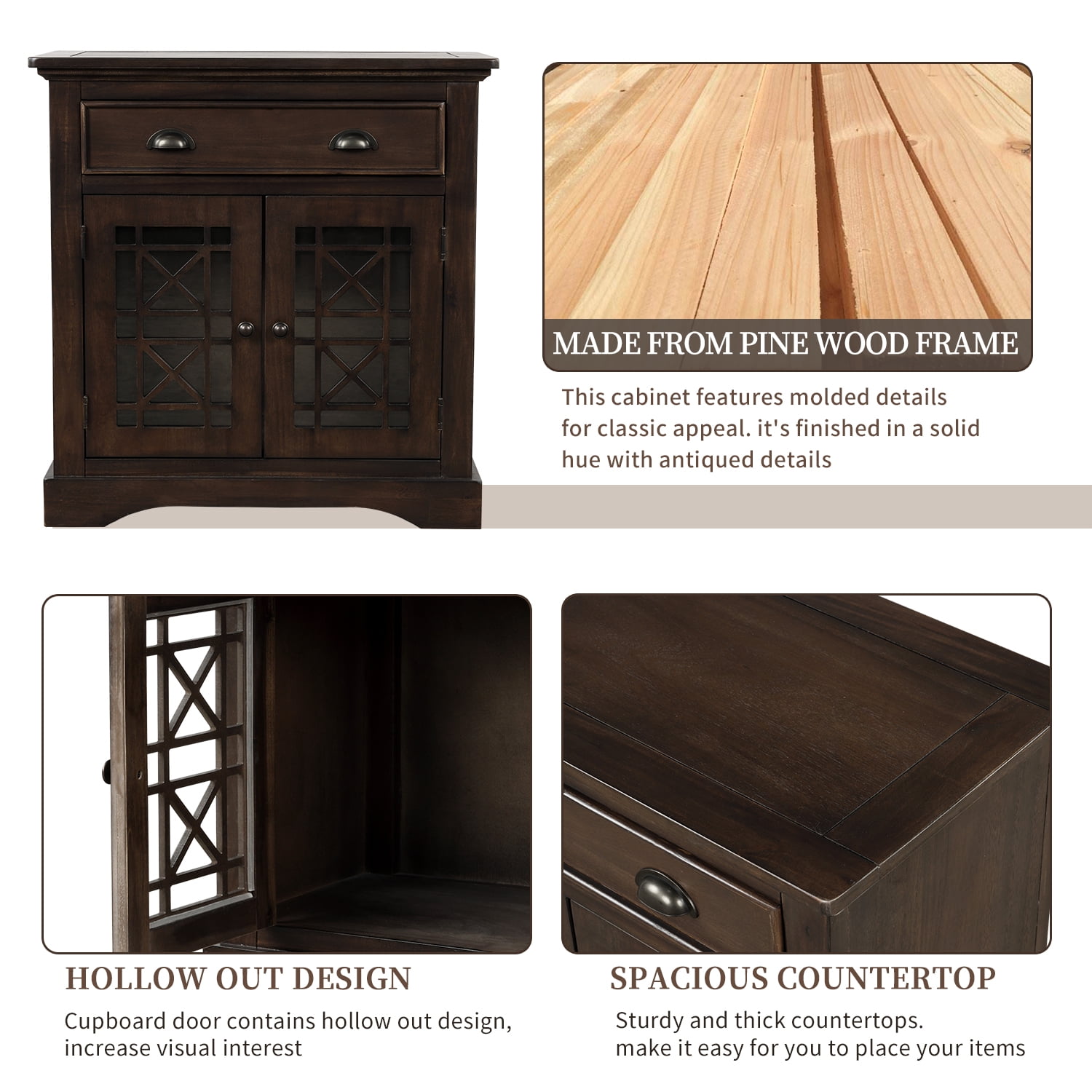 Kepooman Retro Wooden Storage Cabinet with 2 Doors & Big Drawer for Home Office, 29" L x 14.7" W x 29.5" H, Espresso Kepooman Retro Wooden Storage Cabinet with 2 Doors & Big Drawer for Home Office, 29" L x 14.7" W x 29.5" H, Espresso