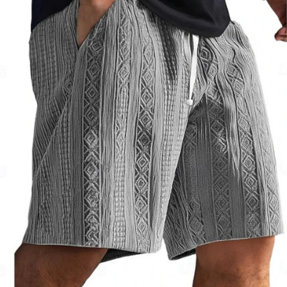 AHMOMEI Men's Beach Casual Shorts Textured Drawstring Stretch Waistband Comfortable Breathable Knee Length Everyday Pants Lightweight Quick Dry Summer Wear Gray XL
